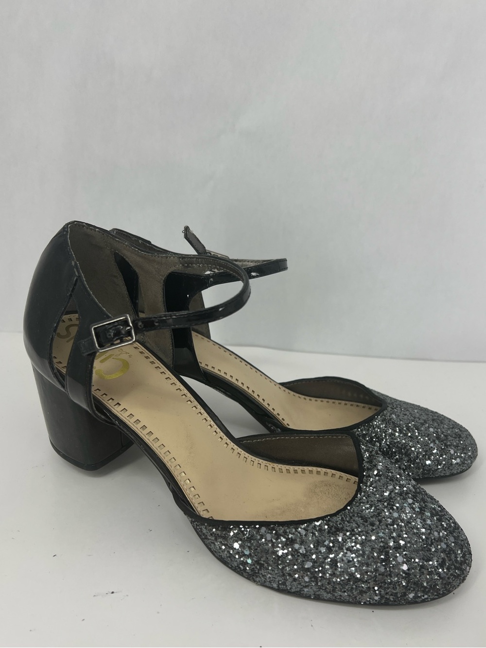 Circus by Sam Edelman Silver Glitter Block Heel Mary Jane Pumps